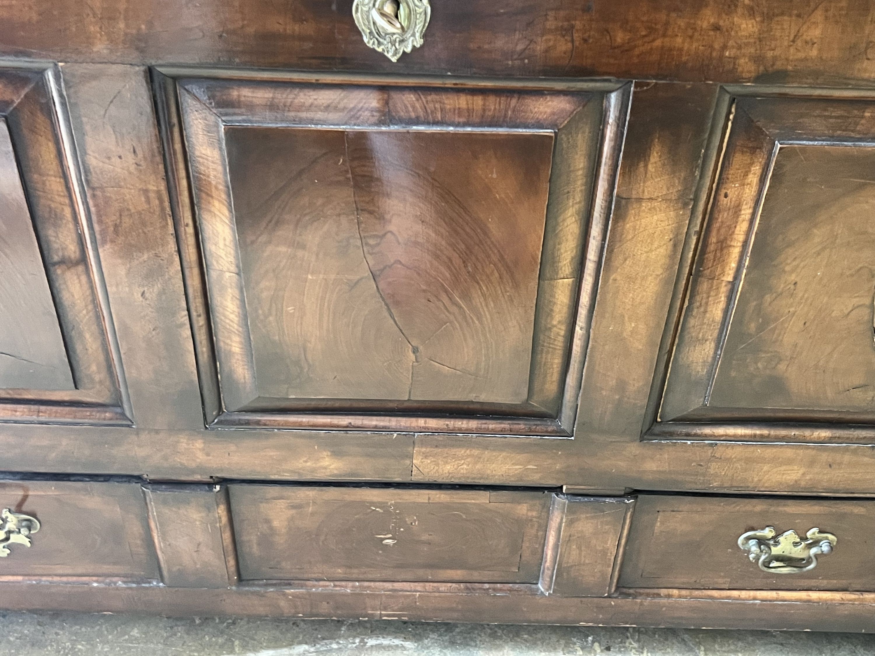 A Continental walnut mule chest, width 124cm depth 52cm height 78cm